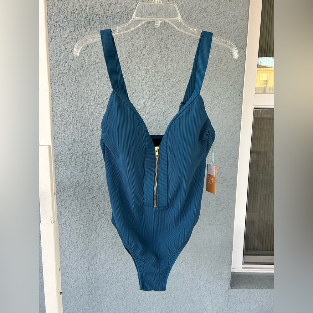Kona Sol New Women’s One Piece Gold Zip Swimsuit Adjustable Straps Size M
